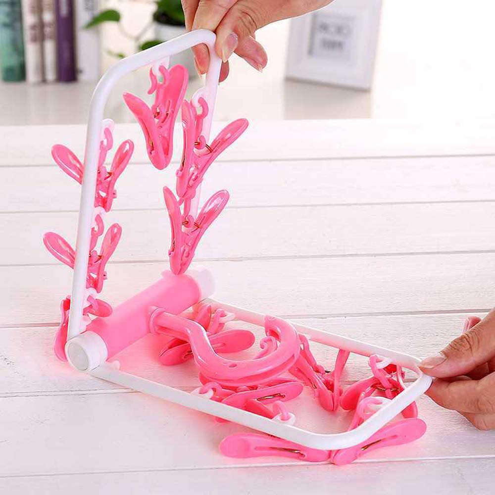 Space Saving Folding 12 Clips Drip Hangers For Baby Clothes Socks Laundry