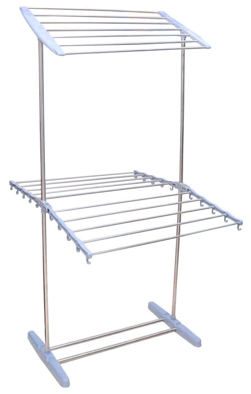 Multi-Functional 2 Layer Stainless Steel Foldable Cloth Dryer Stand Rack