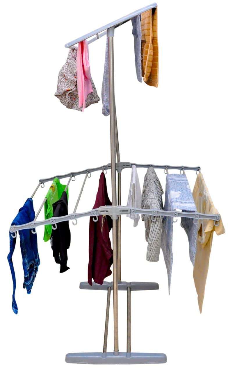 Multi-Functional 2 Layer Stainless Steel Foldable Cloth Dryer Stand Rack