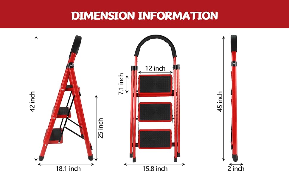 Heavy Duty Portable Multi-Purpose Ladders for Home, Kitchen, Step Stools for Adults with Wide Anti-Slip Pedals, Curved Cushioned Handrail and Safe-Lock Design