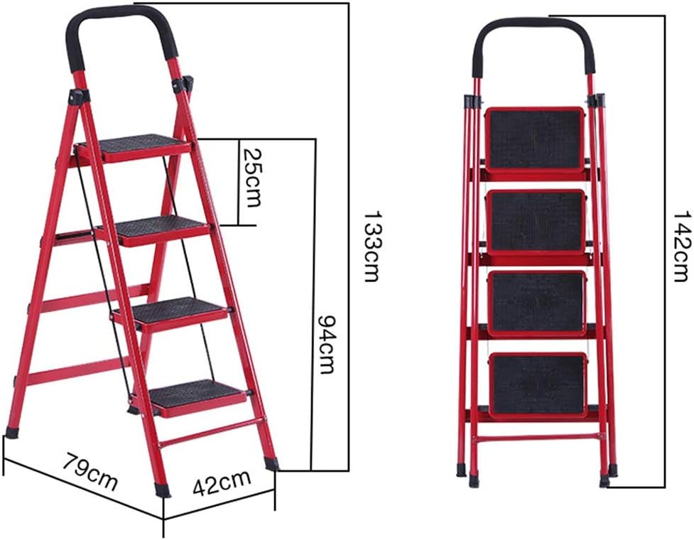 Heavy Duty Portable Multi-Purpose Ladders for Home, Kitchen, Step Stools for Adults with Wide Anti-Slip Pedals, Curved Cushioned Handrail and Safe-Lock Design