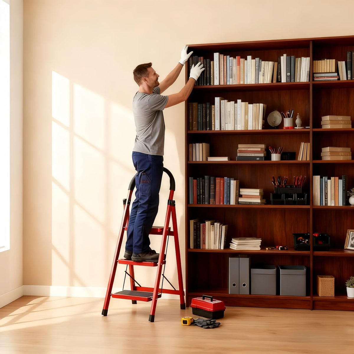 Heavy Duty Portable Multi-Purpose Ladders for Home, Kitchen, Step Stools for Adults with Wide Anti-Slip Pedals, Curved Cushioned Handrail and Safe-Lock Design