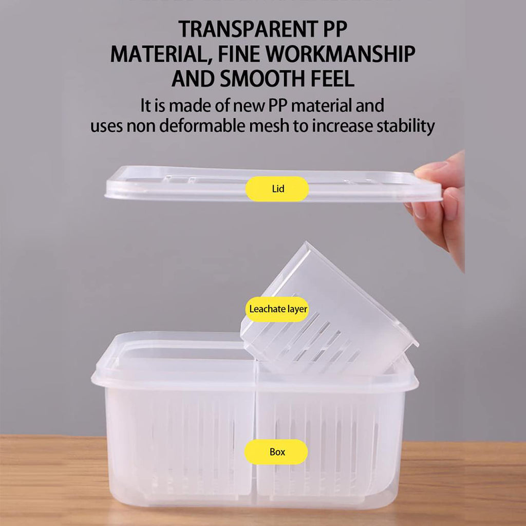 Fridge Food Storage Container With Lid, Airtight Refrigerator Food Box With 4Pcs Detachable Drain Baskets