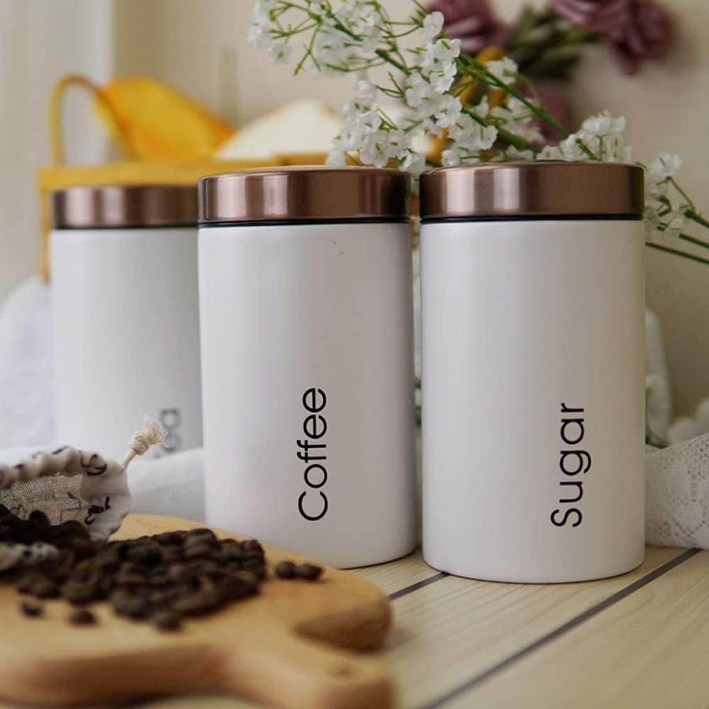 3Pc Kitchen Canister Set with Lid - Deluxe Food Storage Containers Space-Saving Jars for Storage of Tea Coffee & Sugar