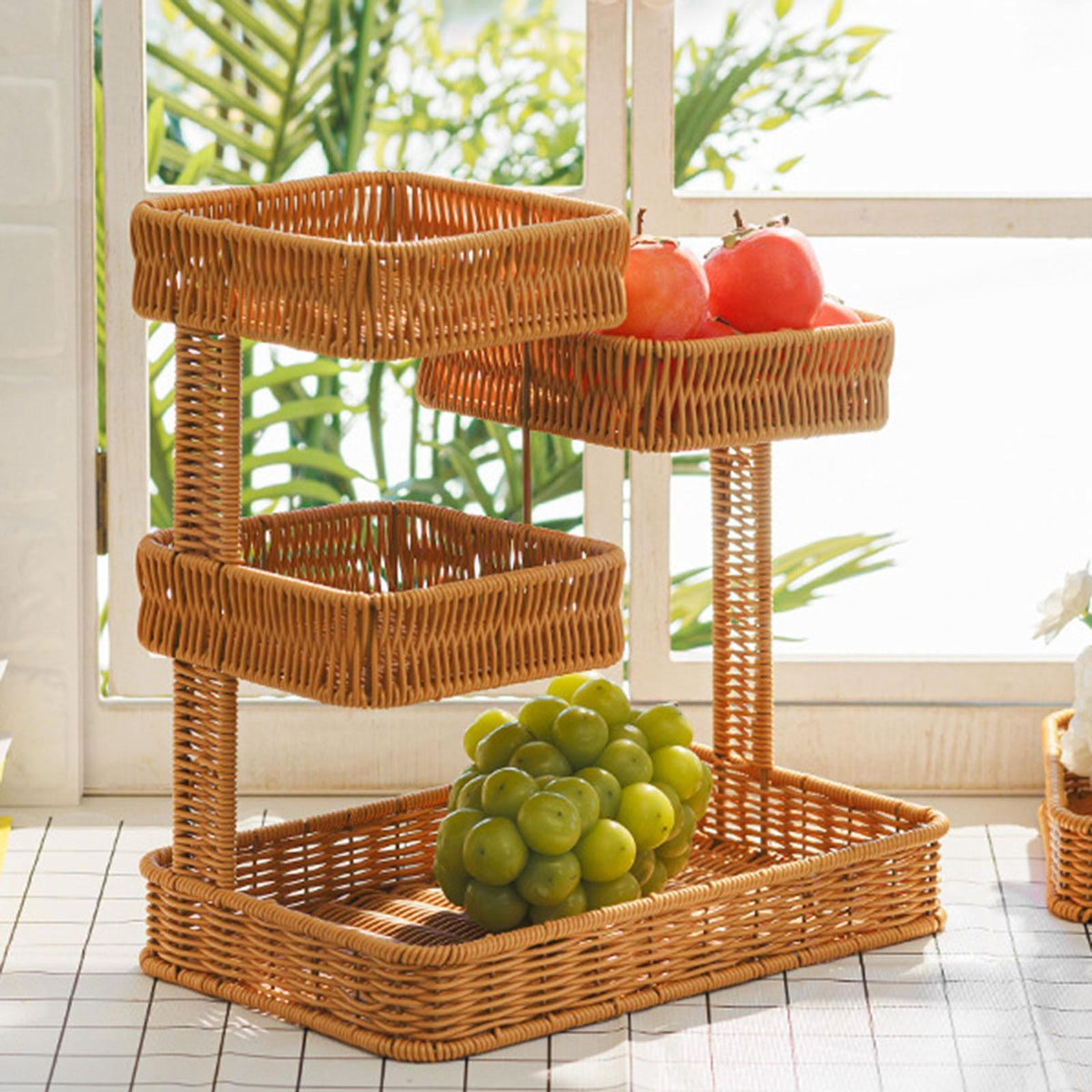 4 Tier Multipurpose Woven Fruit Basket for Kitchen, Living Room, Bedroom and Office