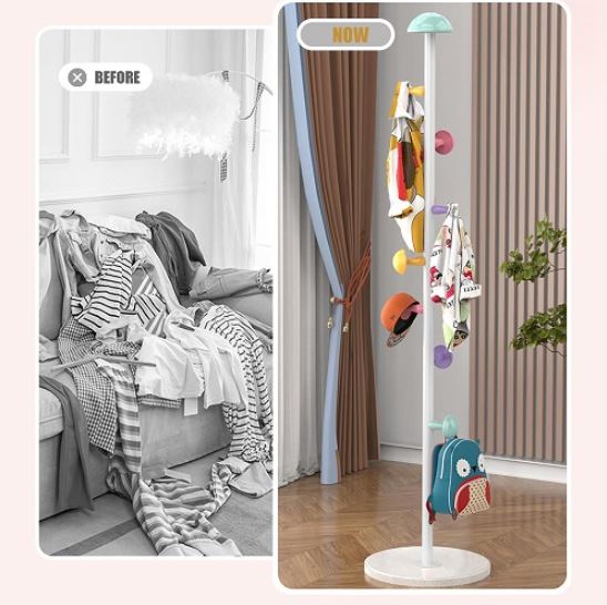 Freestanding Children Colorful Coat Rack, Bag Rack Stand, Cartoon Simple Floor Hanging Hanger, Vertical Hanging Backpack Rack, Clothes Rack, Storage Hat Rack for Kid Bedroom