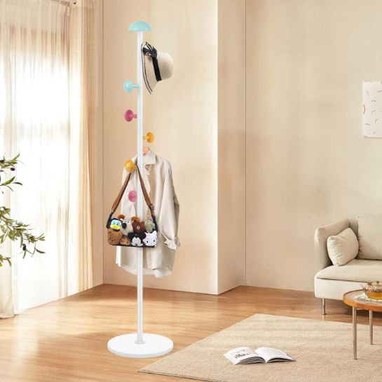 Freestanding Children Colorful Coat Rack, Bag Rack Stand, Cartoon Simple Floor Hanging Hanger, Vertical Hanging Backpack Rack, Clothes Rack, Storage Hat Rack for Kid Bedroom
