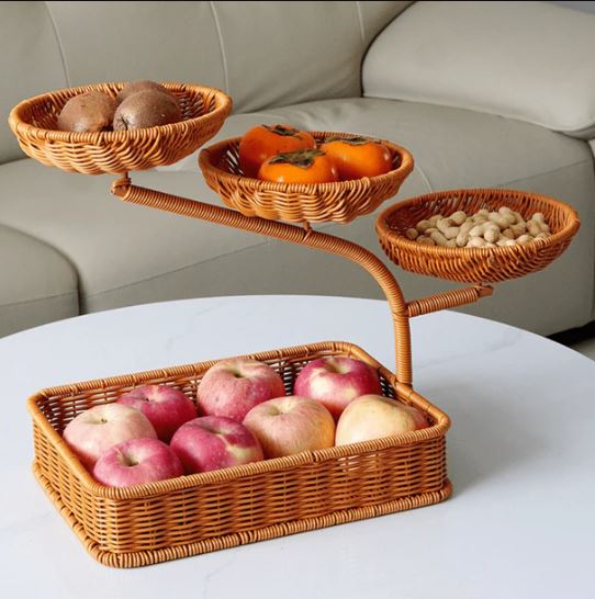 Multi Tiers Creative Rattan Fruit Vegetable Storage Basket