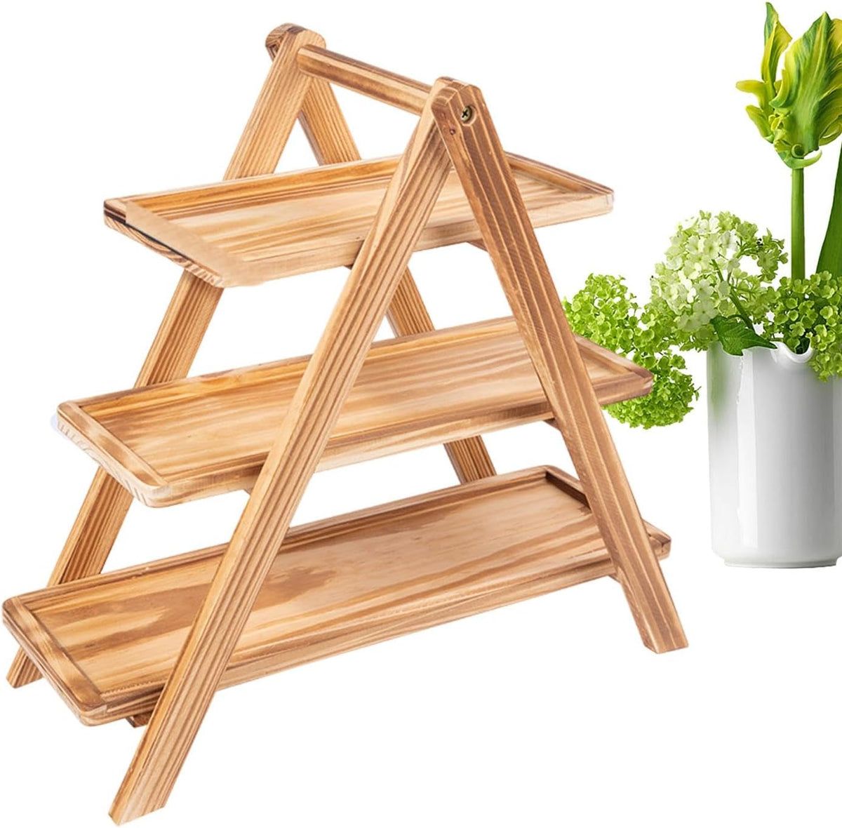 3 Tier Rustic Cake Stand Serving Tray, Fruits Platter, Food Display Rack, Foldable Rack Wooden Cupcake Stand
