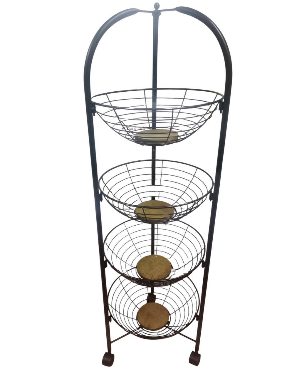 3/4 Layer Fruits and Vegetable Basket – Premium Metal Finish with Wooden Accents