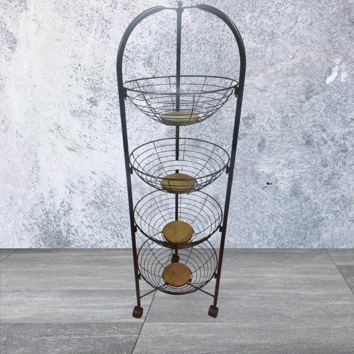3/4 Layer Fruits and Vegetable Basket – Premium Metal Finish with Wooden Accents