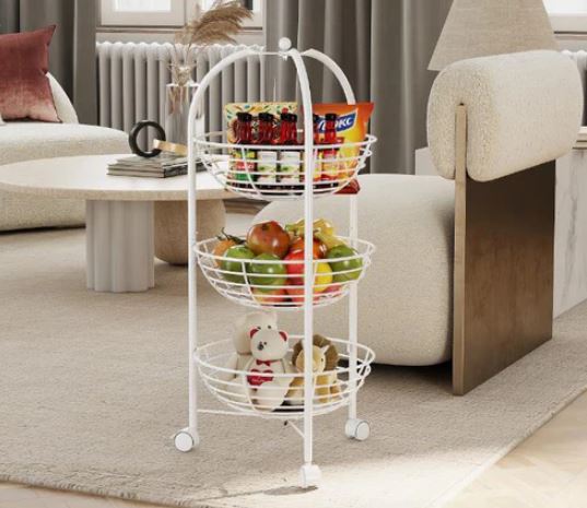 3/4 Layer Fruits and Vegetable Basket – Premium Metal Finish with Wooden Accents
