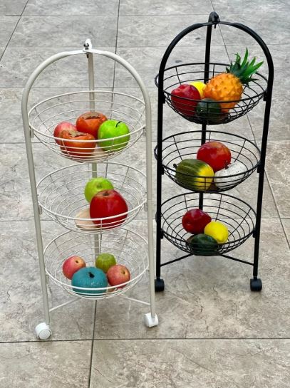 3/4 Layer Fruits and Vegetable Basket – Premium Metal Finish with Wooden Accents