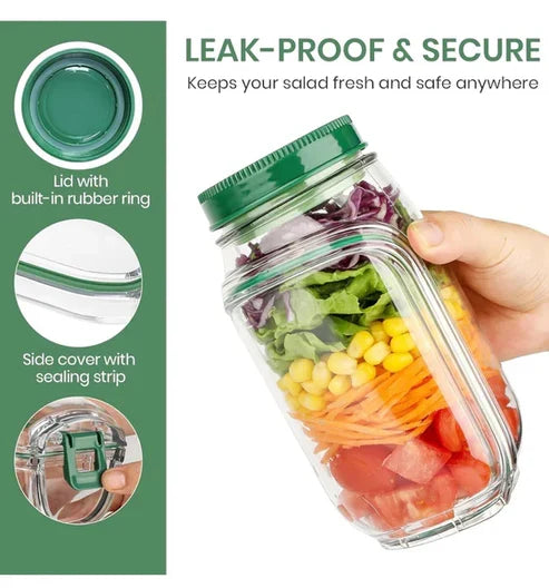 Airtight Mealvora Fresh Jar salad Container with Sauce Pot – Perfect for Meal Prep