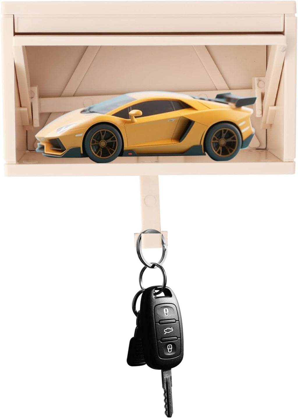 Garage Key Holder with Openable Door, Decorative 3D Entry Wall-Mounted Keys Storage Box Hook Easy Installation Key Rack for Entryway Hallway