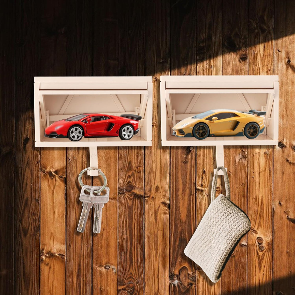 Garage Key Holder with Openable Door, Decorative 3D Entry Wall-Mounted Keys Storage Box Hook Easy Installation Key Rack for Entryway Hallway