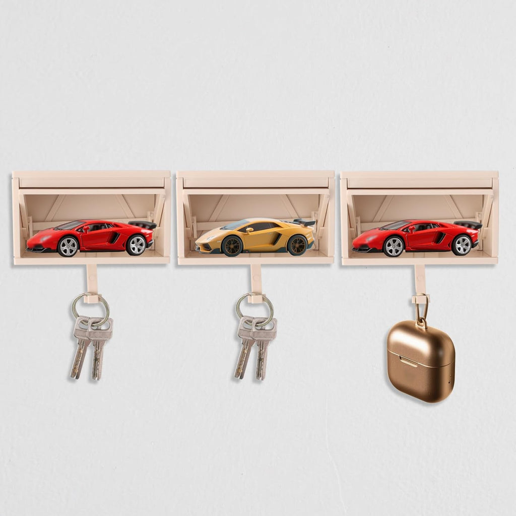 Garage Key Holder with Openable Door, Decorative 3D Entry Wall-Mounted Keys Storage Box Hook Easy Installation Key Rack for Entryway Hallway