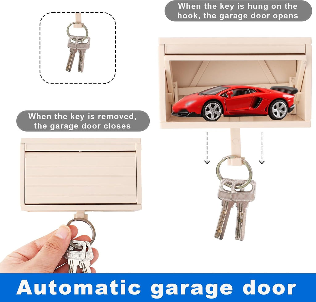 Garage Key Holder with Openable Door, Decorative 3D Entry Wall-Mounted Keys Storage Box Hook Easy Installation Key Rack for Entryway Hallway