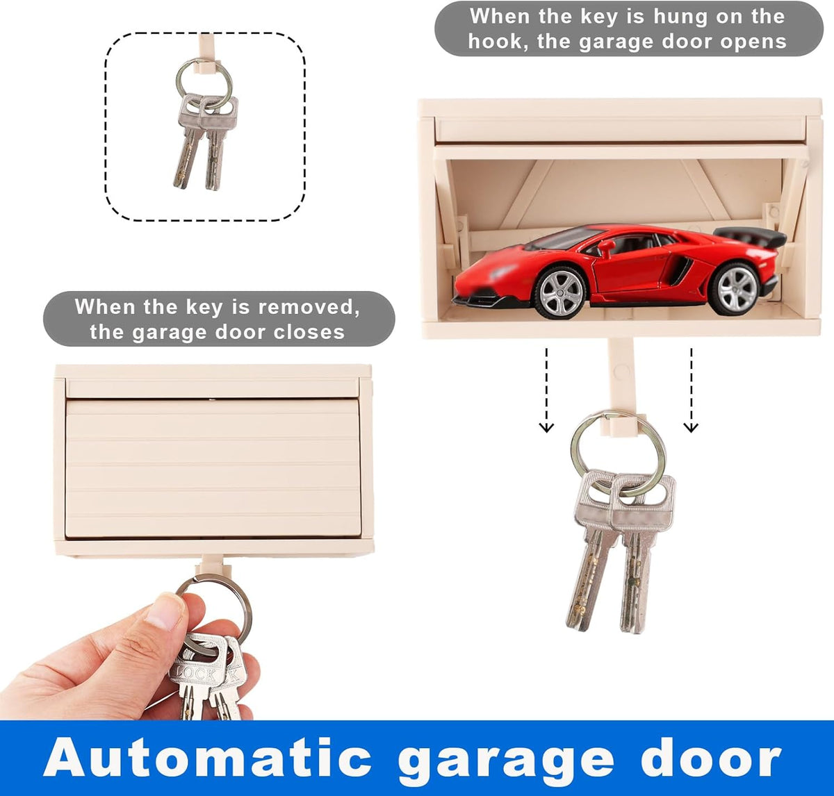 Garage Key Holder with Openable Door, Decorative 3D Entry Wall-Mounted Keys Storage Box Hook Easy Installation Key Rack for Entryway Hallway