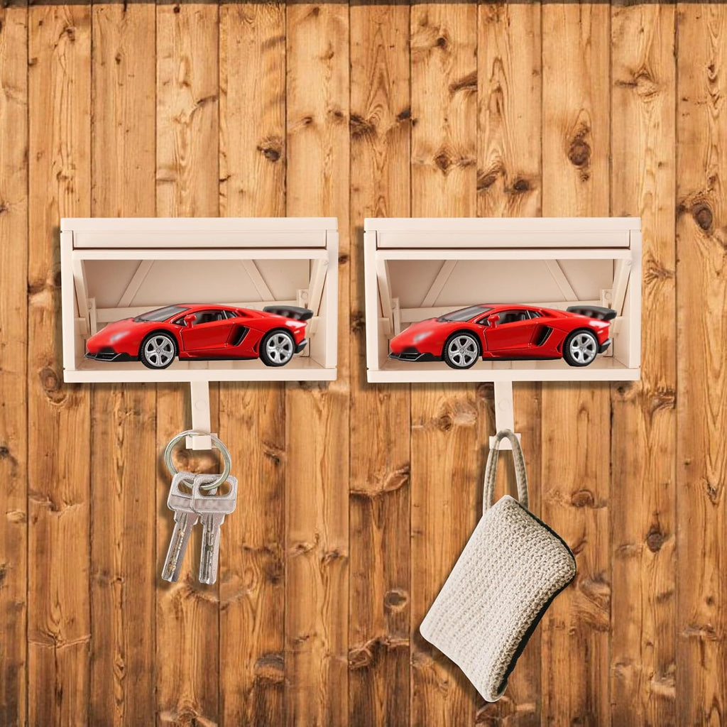 Garage Key Holder with Openable Door, Decorative 3D Entry Wall-Mounted Keys Storage Box Hook Easy Installation Key Rack for Entryway Hallway