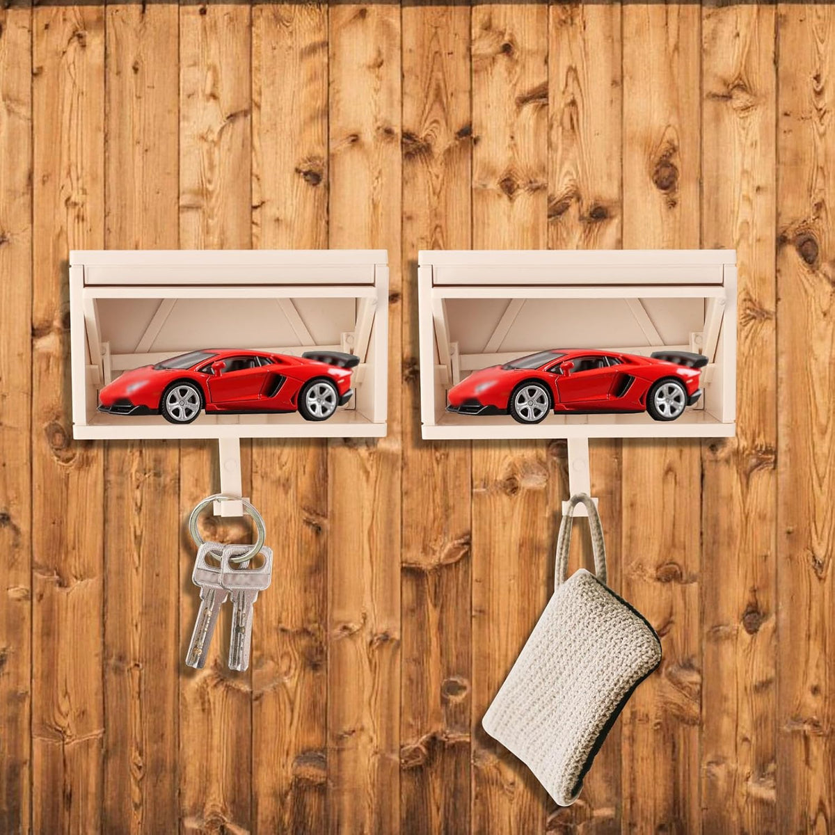 Garage Key Holder with Openable Door, Decorative 3D Entry Wall-Mounted Keys Storage Box Hook Easy Installation Key Rack for Entryway Hallway