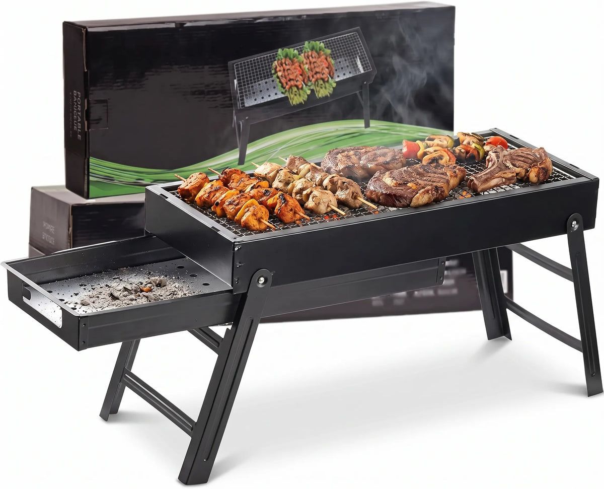Portable BBQ Grill Charcoal Stainless Steel Foldable Barbecue Tool Kits for Camping Picnic Outdoor Garden Party
