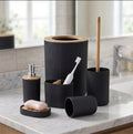 Wooden Lid Matt Black 6 pcs Bathroom Set