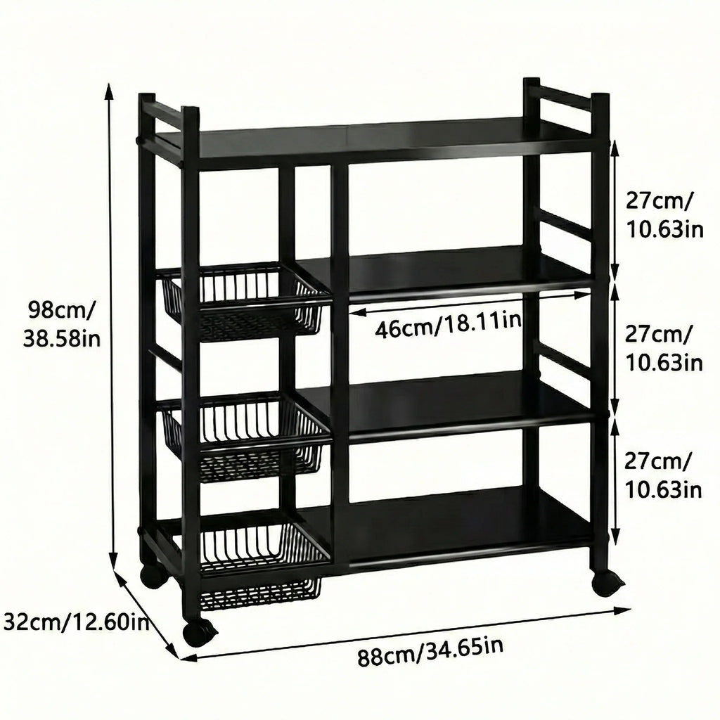 4-Tier Multifunctional Storage Rack Space-Saving Organizer with Baskets for Home Kitchen