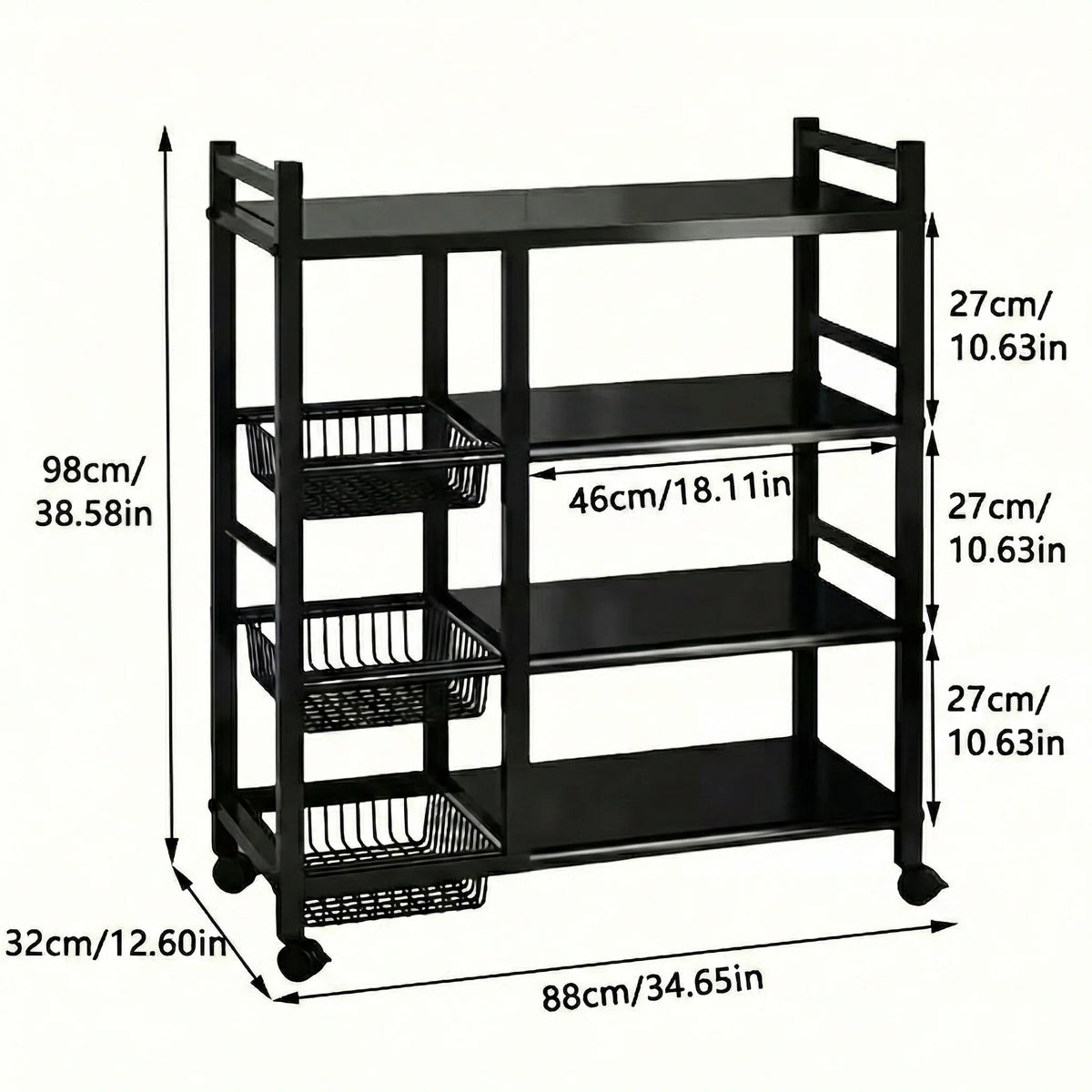 4-Tier Multifunctional Storage Rack Space-Saving Organizer with Baskets for Home Kitchen