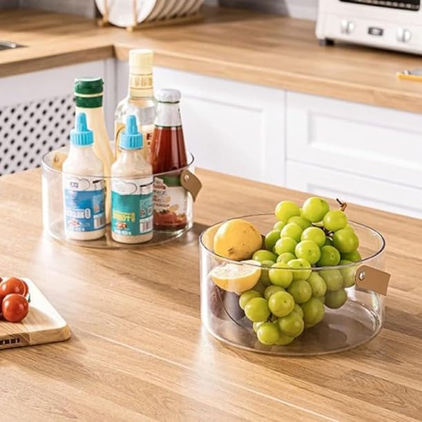 Glass Fruit Basket with Wooden Handle, 2.2L Borosilicate Glass Bowl With Bamboo Handle for Serving & Storage