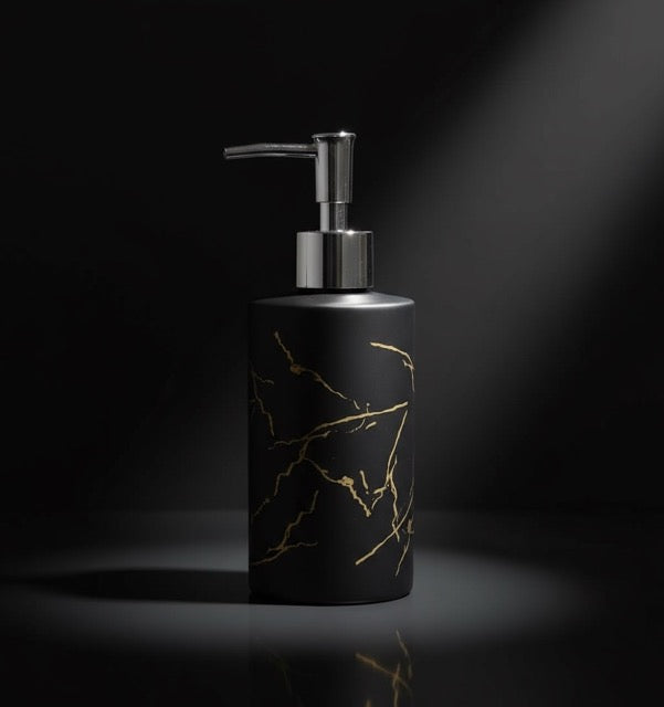 500ML Thunder Design Glass Soap Dispenser for Bathroom with Plastic Pump, Handwash Liquid Dispenser Bottle for Kitchen, Basin and Sanitizer Dispenser for Hand Black