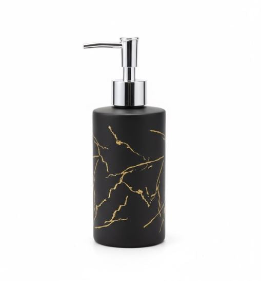 500ML Thunder Design Glass Soap Dispenser for Bathroom with Plastic Pump, Handwash Liquid Dispenser Bottle for Kitchen, Basin and Sanitizer Dispenser for Hand Black
