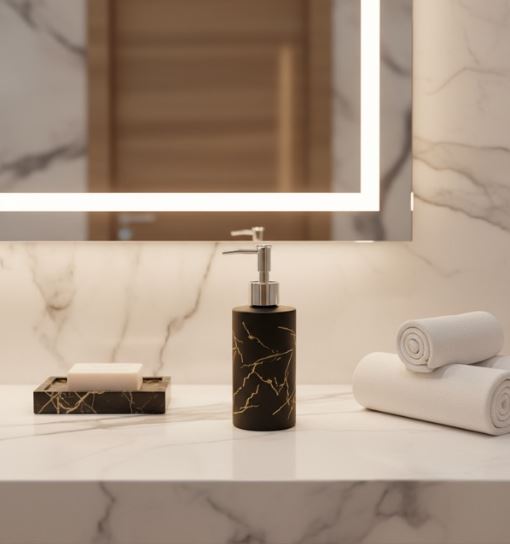 500ML Thunder Design Glass Soap Dispenser for Bathroom with Plastic Pump, Handwash Liquid Dispenser Bottle for Kitchen, Basin and Sanitizer Dispenser for Hand Black