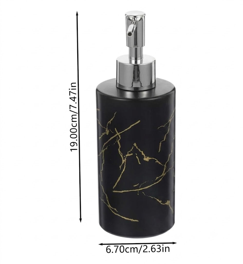 500ML Thunder Design Glass Soap Dispenser for Bathroom with Plastic Pump, Handwash Liquid Dispenser Bottle for Kitchen, Basin and Sanitizer Dispenser for Hand Black