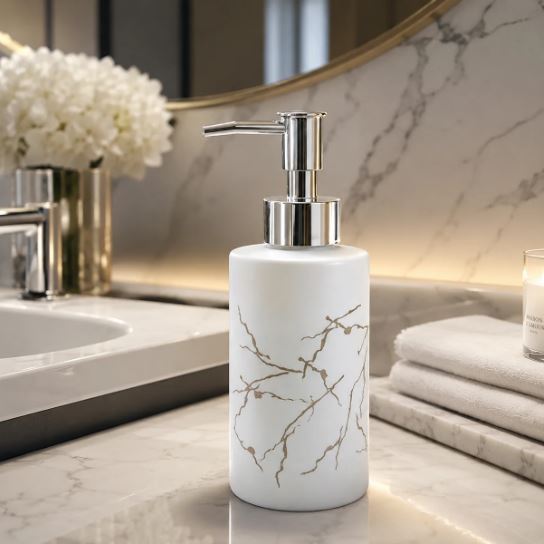500ML Thunder Design Glass Soap Dispenser for Bathroom with Plastic Pump, Handwash Liquid Dispenser Bottle for Kitchen, Basin and Sanitizer Dispenser for Hand Black