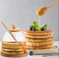 Glass Honey Pot With Spoon, Honey Jar With Wooden Lid, Solid Glass Honey Pot Dispenser With Lid