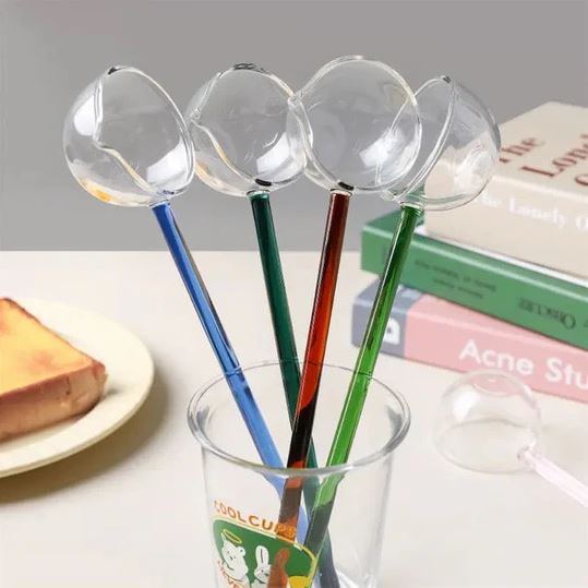 Colored Glass Tarka Spoon Long Handle Borosilicate Glass Spoon