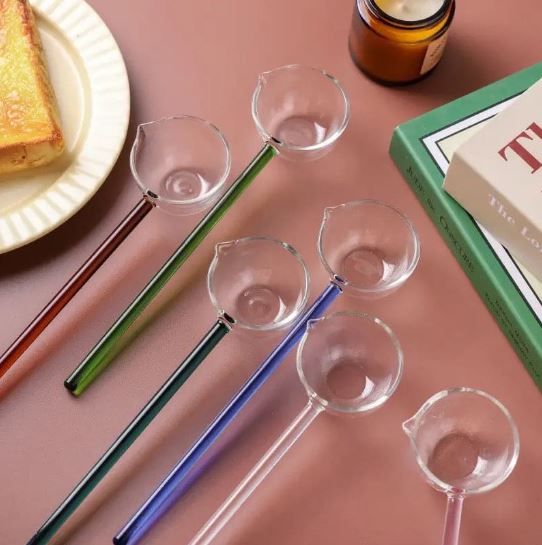 Colored Glass Tarka Spoon Long Handle Borosilicate Glass Spoon