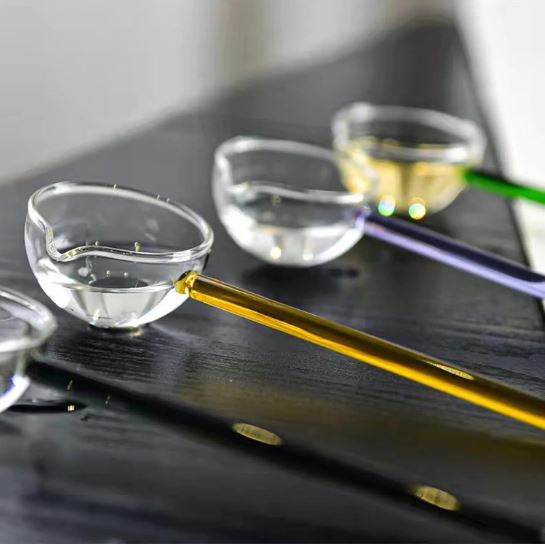 Colored Glass Tarka Spoon Long Handle Borosilicate Glass Spoon