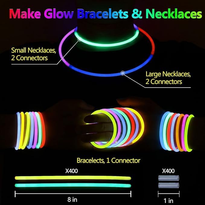 Glow Stick Tubes, Glow Party Favors For Kids/Adults , Glowsticks Party Packs 7 Colors & Connectors