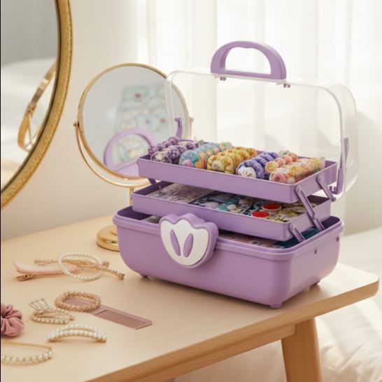 Hair Accessories Storage Box with Lid, Multilayer Jewelry And Makeup Organizer for Girls