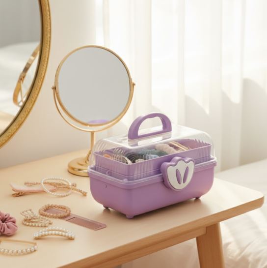 Hair Accessories Storage Box with Lid, Multilayer Jewelry And Makeup Organizer for Girls
