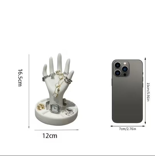 Hand Style Jewelery Stand with Dish Base for Rings & Necklaces