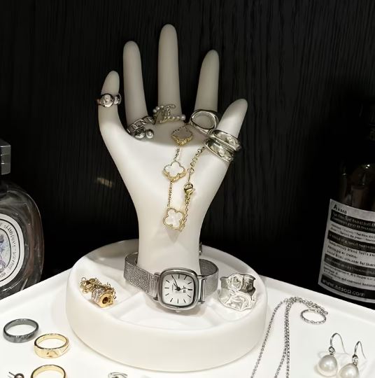 Hand Style Jewelery Stand with Dish Base for Rings & Necklaces