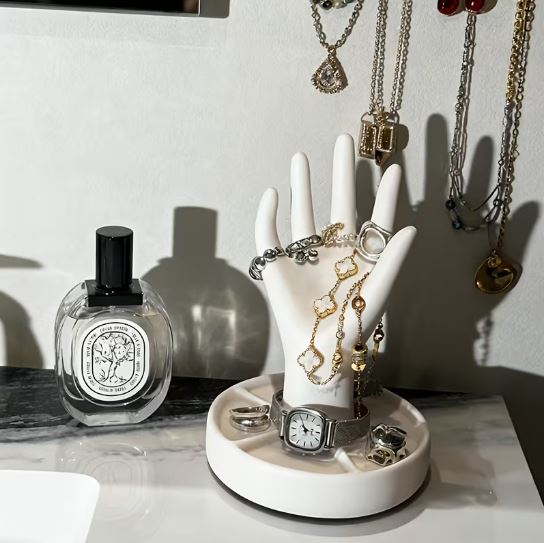 Hand Style Jewelery Stand with Dish Base for Rings & Necklaces