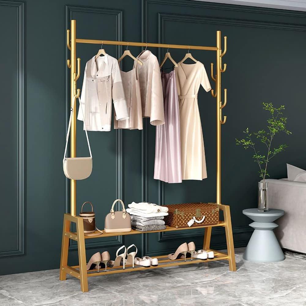 Multi-Functional Heavy Duty Bedroom Clothing Rack, Freestanding Closet Wardrobe Rack, Metal Frame