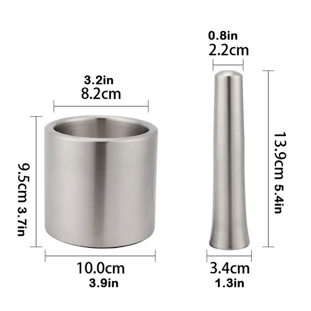 Mortar Pestle Set Household Mortar Grinder 304 Stainless Steel Herb and Spice Grinder Has A Rubber Base to Prevent Slipping for Spices