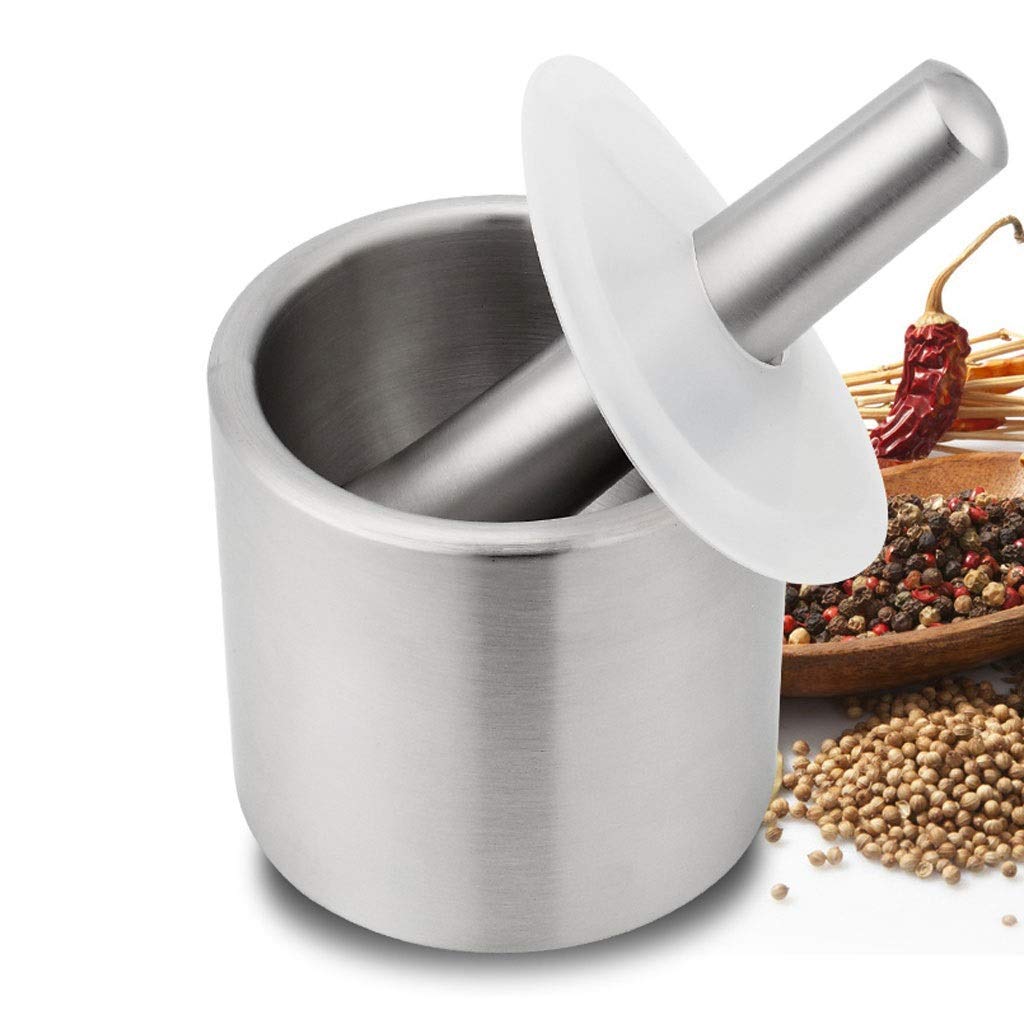 Mortar Pestle Set Household Mortar Grinder 304 Stainless Steel Herb and Spice Grinder Has A Rubber Base to Prevent Slipping for Spices
