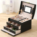 3 Layer Luxurious Large Capacity Jewellery Organizer, Earring Ring Bracelet Storage Case for Women, Double Drawer Leather Jewellery Box