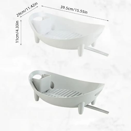 1pc Plastic Kitchen Dish Drying Rack – Multifunctional Countertop Organizer for Dishes, Bowls, and Utensils with Drain Feature (White)